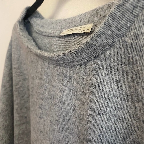 ZARA Marled Grey Soft Round Neck Long Sleeve Oversized Boxy Shirt Size Small - Picture 4 of 7